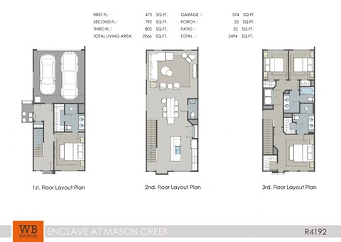 Floor plan for 4 beds, 3.5 baths, 2053 sqft